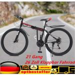 26 Zoll Klappbar Fahrrad MTB 21 Gang Schwarz/Rot Citybike Faltbare Mountainbike