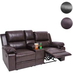 2er Kinosessel HWC-H29, Relaxsessel Fernsehsessel Zweisitzer Sofa, Fach Getränkehalter Soft Touch Kunstleder ' braun