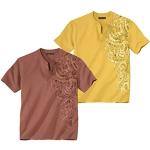 Ziegelrote Atlas For Men Henleykragen T-Shirts für Herren Größe L 2-teilig 