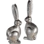 Silberne 50 cm Hasen-Gartenfiguren 2-teilig 