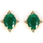 Smaragdgrüne Ovale Diamant Ohrringe aus Gelbgold mit Smaragd 