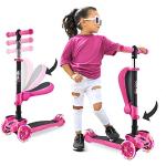 3-Rad-Roller für Kinder - Stand & Cruise Kinder/Kleinkind-Spielzeug-Klapp-Kick-Roller mit/einstellbarer Höhe, rutschfestem Deck, blinkenden Radlichtern, für Jungen/Mädchen zwischen 2 und 12 Jahren