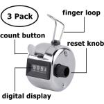 3-stellige Handzähler, 3er Pack Mechanische Lap Tracker Manuelle Clicker mit Metall-Finger Ring Ringhalter - Silber