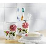 Rosa Seifenschalen & Seifenablagen mit Rosenmotiv aus Keramik 3-teilig 