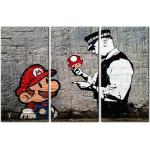 Banksy Mario Pilz Leinwandbilder aus Massivholz handgemacht 3-teilig 