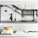 Graue Zeitgenössische Banksy Leinwandbilder mit London-Motiv 3-teilig 