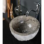 wohnfreuden Marmor Waschbecken grau rund 30 cm - Unikat Aufsatzwaschbecken aus Stein für das Badezimmer
