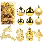 Reduzierte Goldene Runde Christbaumkugeln & Weihnachtsbaumkugeln mit Hirsch-Motiv aus Kunststoff zum Hängen 30-teilig 