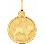 Goldene Runde Löwe-Anhänger mit Löwen-Motiv aus Gelbgold für Herren 