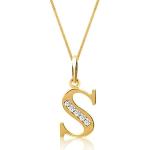 Goldene UNIQUE Buchstabenketten aus Gold mit Zirkonia für Damen 