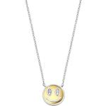 Silberne Motiv Emoji Smiley Halsketten & Halsschmuck vergoldet mit Zirkonia 