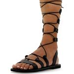 Schwarze Elegante Römersandalen & Gladiator Sandalen mit Riemchen aus Leder für Damen Größe 37 für den für den Sommer 