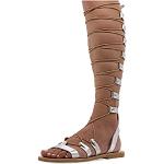 Silberne Römersandalen & Gladiator Sandalen mit Schnürsenkel aus Leder für Damen Größe 39 für den für den Sommer 