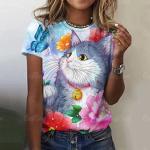 Y2K Langärmelige Katzen-Shirts mit Tiermotiv aus Polyester maschinenwaschbar für Damen Größe 3 XL für den für den Sommer 