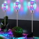 Silberne etc-shop Runde LED Solarleuchten aus Edelstahl Farbwechsel | RGB 3-teilig 