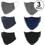 Schwarze Cepewa Stoffmasken aus Baumwolle wiederverwendbar für Damen 3-teilig 