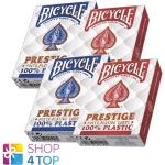 4 Decks bicycle prestige 100% Plastik Poker Spielkarten Jumbo 2 Rot 2 Blau Neu