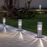 Silberne etc-shop Runde LED Solarleuchten aus Edelstahl 4-teilig 