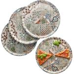 Bunte Mediterrane MamboCat Runde Pizzateller aus Porzellan stapelbar 4-teilig 
