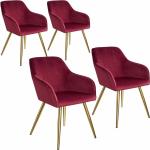 4er Set Stuhl Marilyn Samtoptik, goldene Stuhlbeine - Stuhl, Esszimmerstuhl, Wohnzimmerstuhl - bordeaux/gold