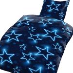 Blaue Sterne Bertels bügelfreie Bettwäsche aus Microfaser schnelltrocknend 135x200 