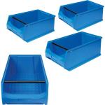 Blaue Sichtlagerboxen aus Kunststoff 
