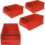 Rote Sichtlagerboxen aus Kunststoff 