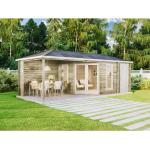 Reduzierte Alpholz 5-Eck-Gartenhäuser 28mm aus Massivholz mit Anbau Blockbohlenbauweise 