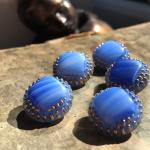 5 Old Blue Striped Glass Buttons - High Quality Work Gold-Color Hand Painted | 034