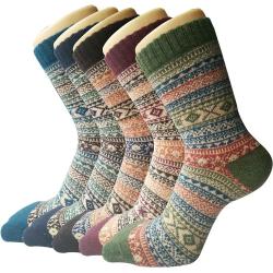 5 Paar Winterwollsocken für Damen, superweiche warme dicke Socken, hochwertige bunte Farbe