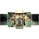 Grüne Asiatische Mehrteilige Leinwandbilder aus Massivholz handgemacht 5-teilig 