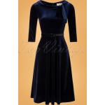 Dunkelblaue Vintage 3/4-ärmelige Samtkleider mit Reißverschluss für Damen 