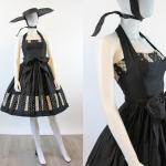 Schwarze Bestickte Vintage Herzförmige Taillierte Kleider mit Reißverschluss aus Baumwolle für Damen Größe XXS für den für den Sommer 