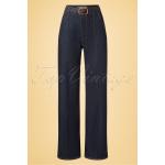 Dunkelblaue Rockabilly High Waist Jeans mit Reißverschluss aus Denim für Damen Größe M 