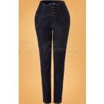 Dunkelblaue Vintage Collectif High Waist Jeans mit Reißverschluss aus Denim für Damen 