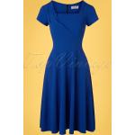 Royalblaue Vintage Kurzärmelige Mini Minikleider & kurze Kleider mit Reißverschluss für Damen Größe M 