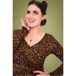 Braune Animal-Print Vintage Langärmelige Vixen Damenlongpullover & Damenlongpullis mit Leopard-Motiv aus Baumwollmischung 