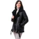 Reduzierte Schwarze Sportliche Trendzone Gefütterte Lederjacken mit Reißverschluss aus Nappaleder für Damen Größe XL für den für den Winter 