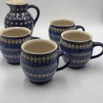 5x Bunzlauer Keramik Kanne und 4x Tasse Teetasse Kaffeepott Keramik Design #L