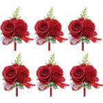 Rote Damenansteckblumen aus Satin handgemacht für den Bräutigam 