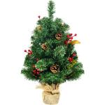 60cm Künstlicher Mini Weihnachtsbaum, Tisch Tannenbaum mit Kiefernzapfen, Roten Beeren & Blaetterdekoration, Christbaum 80 PVC Spitzen, Kunstbaum Weihnachten mit Zementbasis, grün - Costway