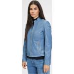 Blaue Atmungsaktive Maxi Kurze Lederjacken mit Reißverschluss aus Leder für Damen 