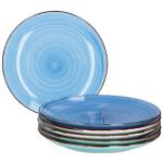 Pastellblaue Mediterrane Runde Speiseteller & Essteller 26 cm aus Steingut 6-teilig 6 Personen 
