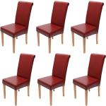 6er-Set Esszimmerstuhl Stuhl Küchenstuhl Novara II, Leder rot, helle Beine