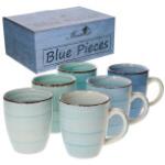 Pastellblaue Mediterrane Runde Kaffeetassen-Sets 300 ml aus Steingut 6-teilig 