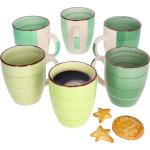 Smaragdgrüne Rustikale Kaffeetassen-Sets 350 ml mit Kaffee-Motiv aus Steingut 6-teilig 6 Personen 