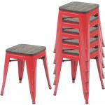 6er-Set Sitzhocker HWC-A73, Holz-Sitzfläche, Hocker, Metall stapelbar, rot