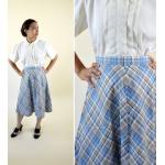 Blaue Karo Vintage Midi High Waist Röcke & Taillenröcke aus Wolle für Damen Größe M für den für den Frühling 