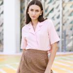Pinke Vintage Kurzärmelige Festliche Blusen mit Knopf aus Spitze für Damen 