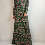 Rosa Blumenmuster Vintage Midi Präriekleider mit Reißverschluss für Damen Größe M 